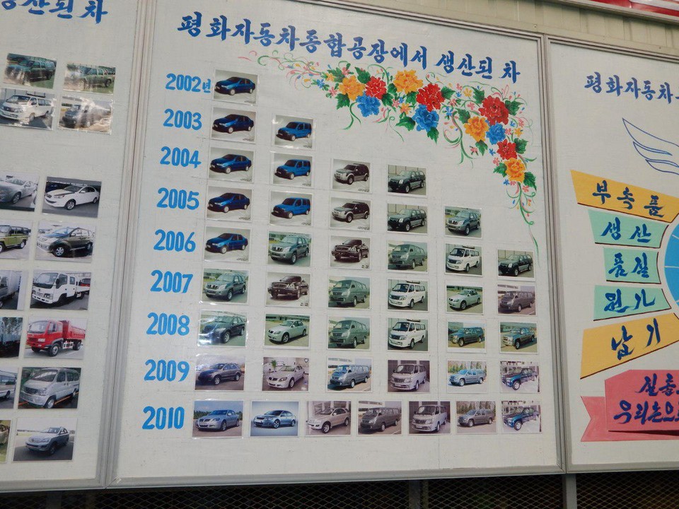 남포공장 내부 현황판에는 2002-2010, 2011-2013까지 생산된 차량종류를 광고하고 있다. ⓒ 최재영