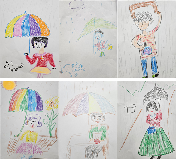 그림  요양보호사 마음돌봄 프로그램에서 참가자들이 그린 “빗속의 사람” 그림